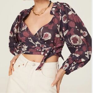 Cleobella Floral Wrap Blouse - Purple and White